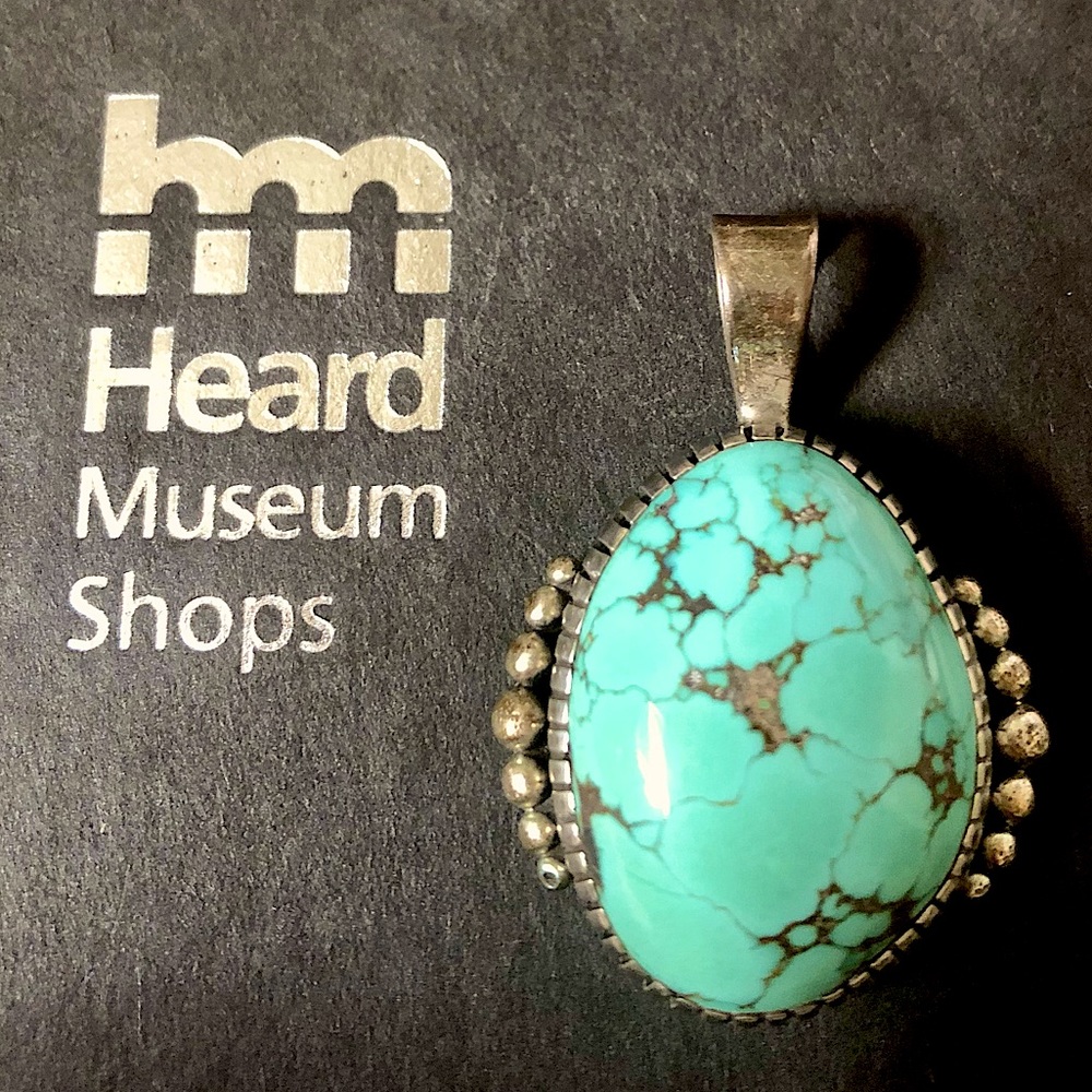 Signed Navajo turquoise and Sterling pendant - Picture 1 of 14